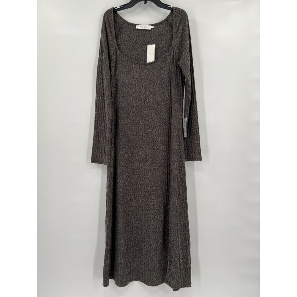 ASTR the Label Long Sleeve Hi-Slit Midi Sweater Dress in Gray-Black sz XL NWT